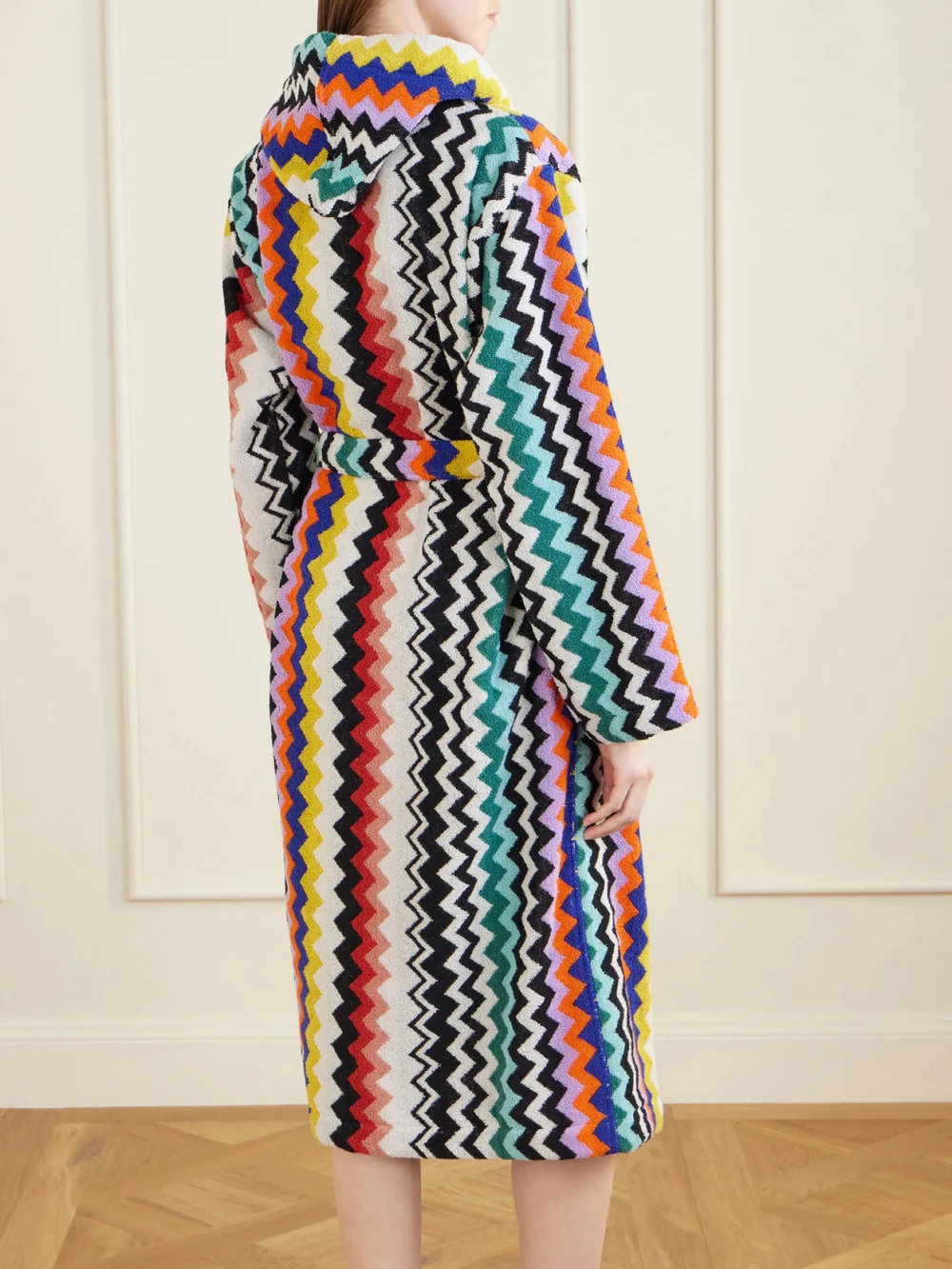Back view of the Missoni Home Hooded Striped Cotton-terry Robe