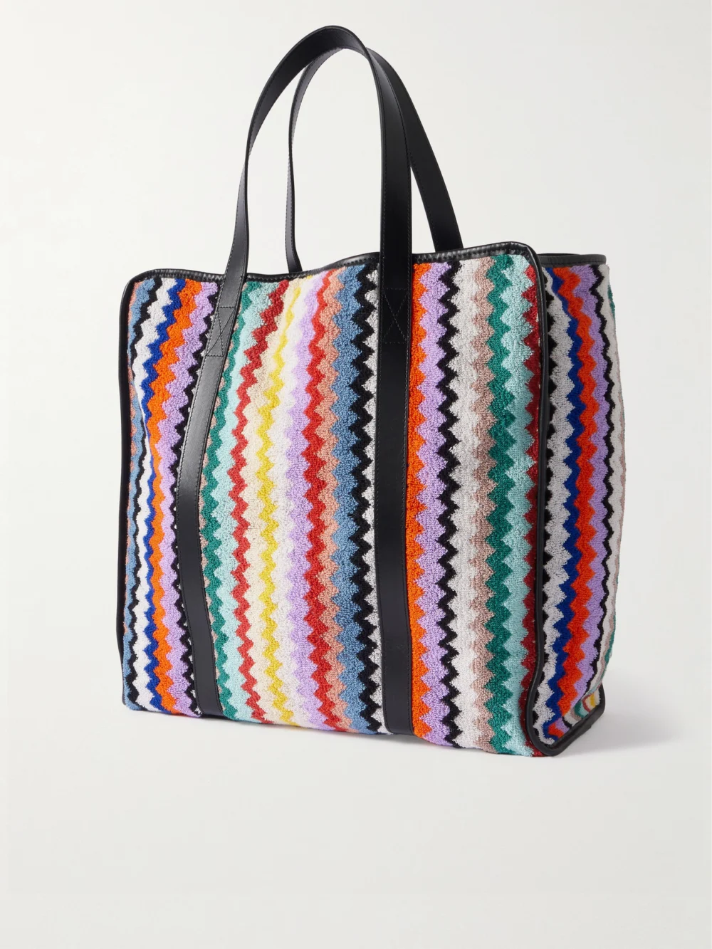 Back view of the Missoni Home Riverbero Leather-trimmed Striped Cotton-terry Tote
