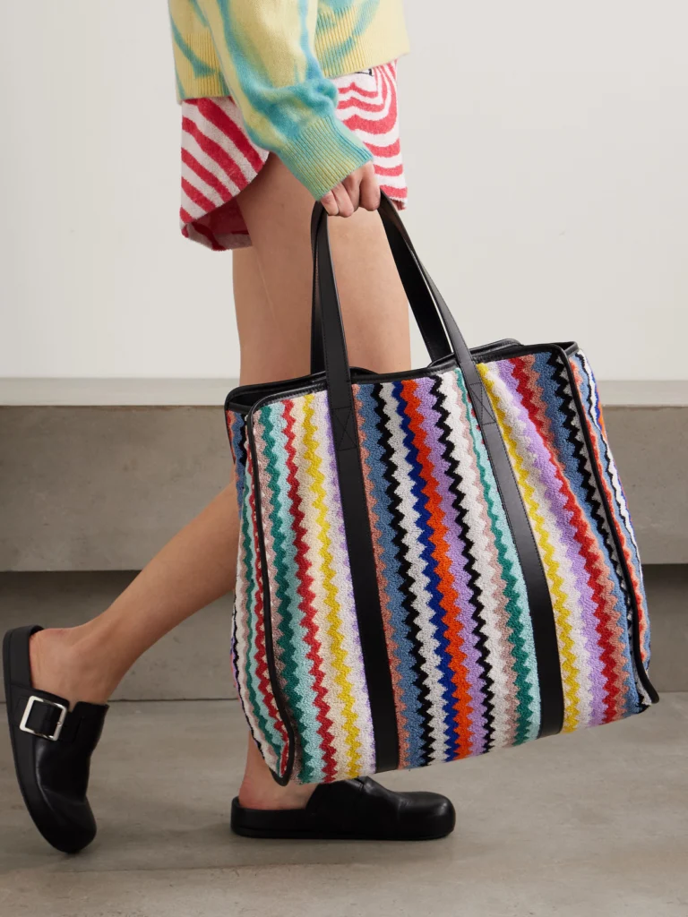 Missoni Home Riverbero Leather-trimmed Striped Cotton-terry Tote