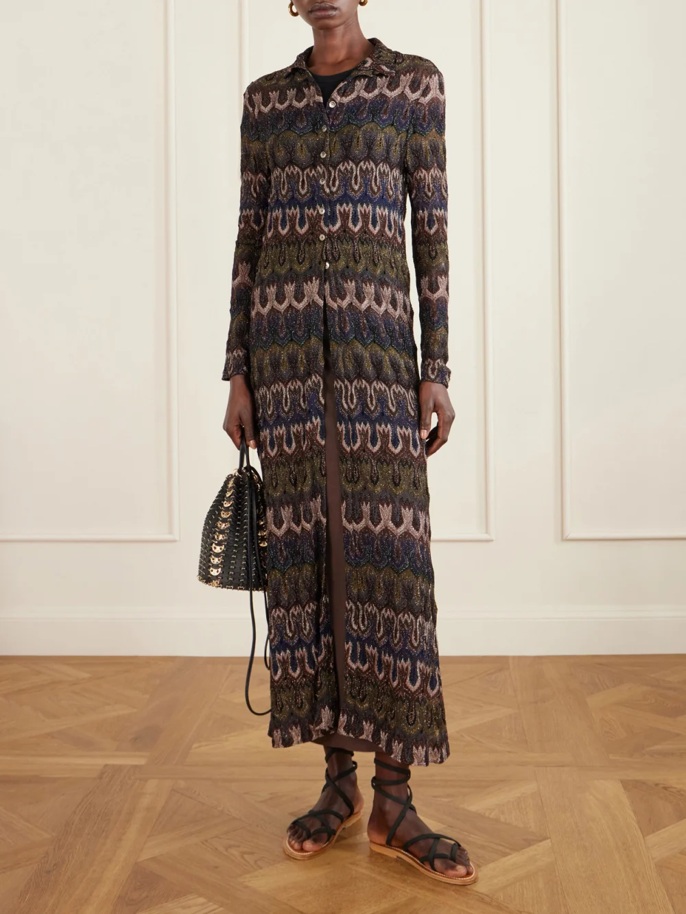 Missoni Metallic Crochet-knit Cardigan, worn by a model