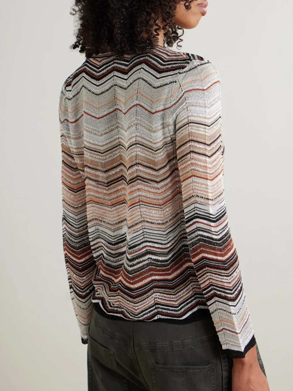 Back view of the Missoni Sequin-embellished Striped Metallic Crochet-knit Cardigan