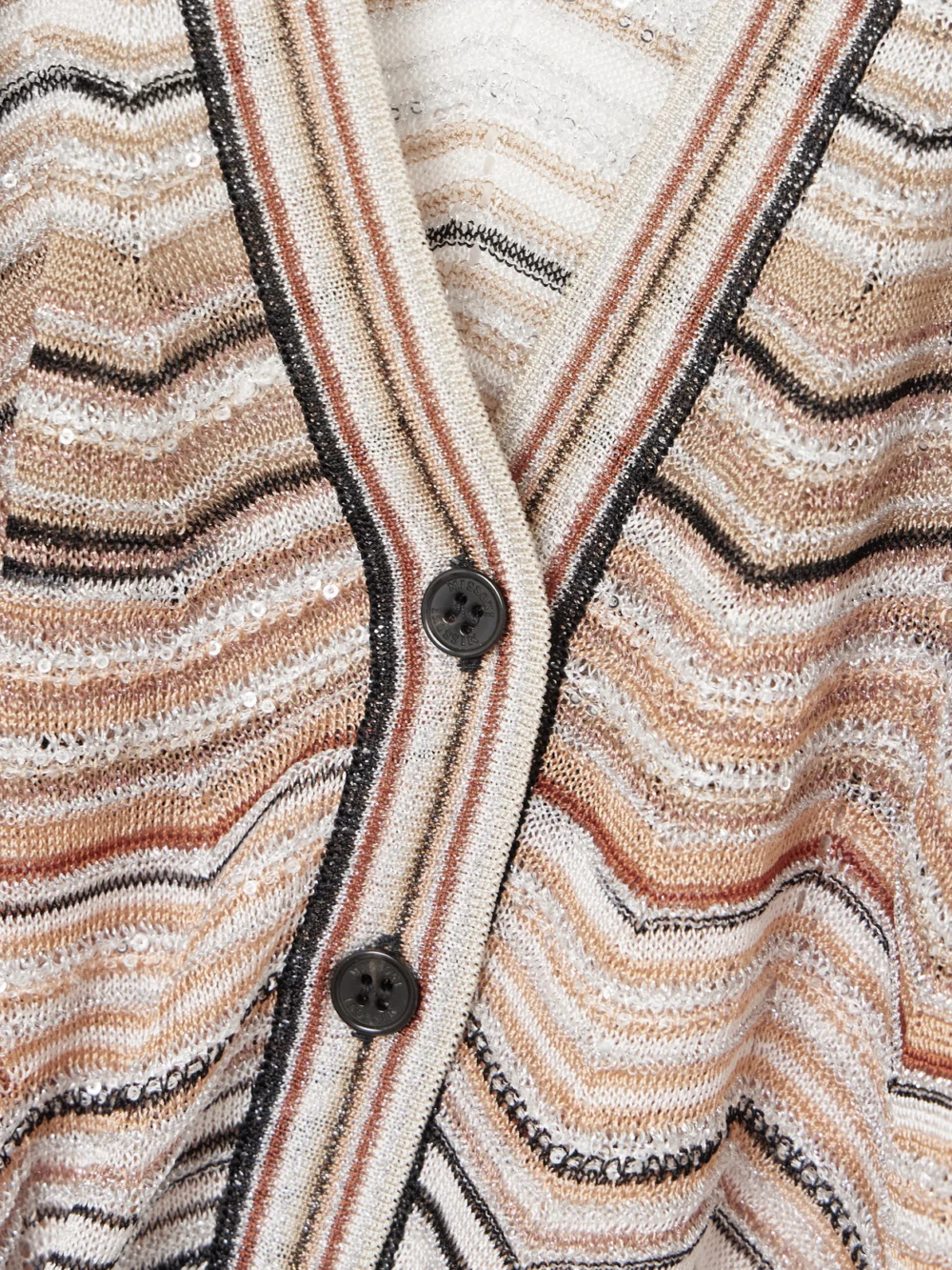 Close-up detail of the Missoni Sequin-embellished Striped Metallic Crochet-knit Cardigan