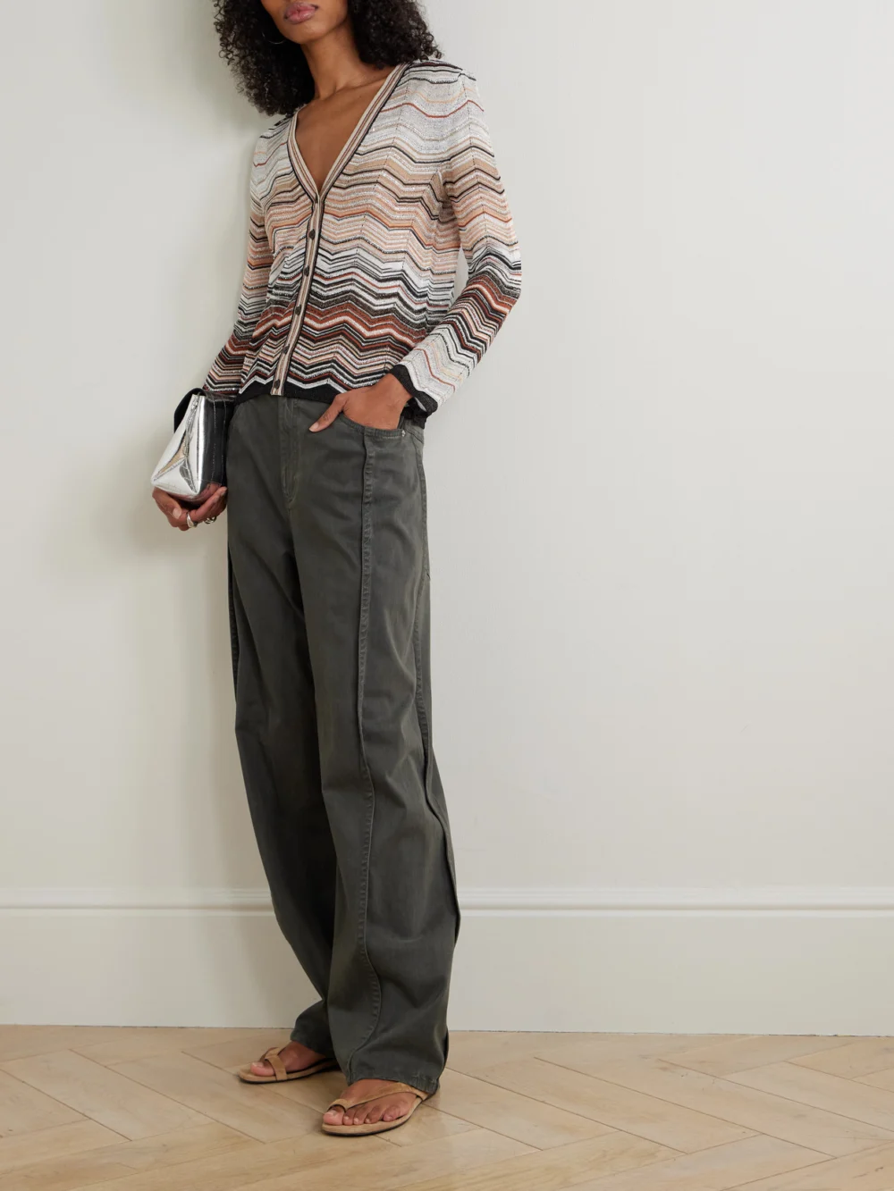 Missoni Sequin-embellished Striped Metallic Crochet-knit Cardigan, worn by a model