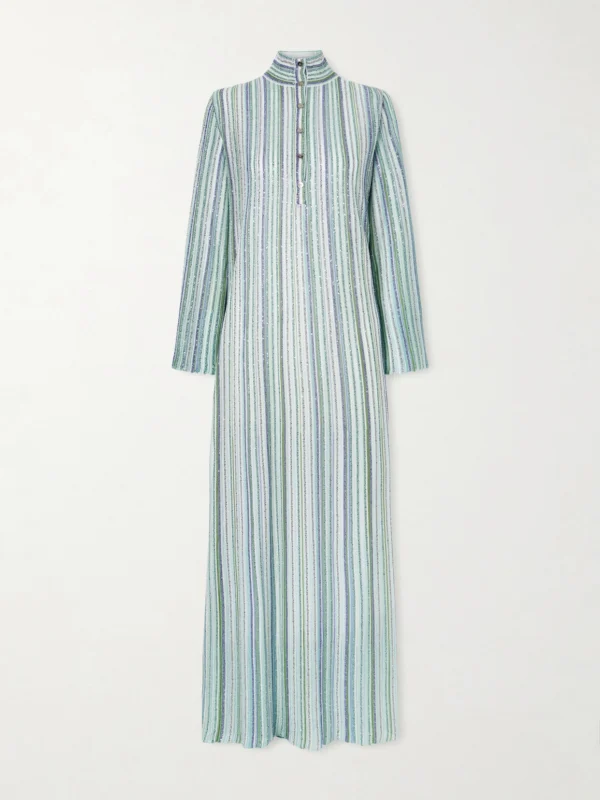 Missoni Sequin-embellished Striped Metallic Crochet-knit Turtleneck Maxi Dress