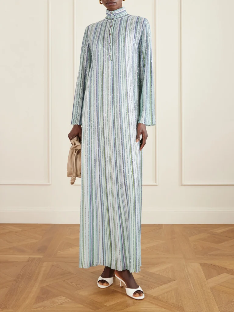 Missoni Sequin-embellished Striped Metallic Crochet-knit Turtleneck Maxi Dress