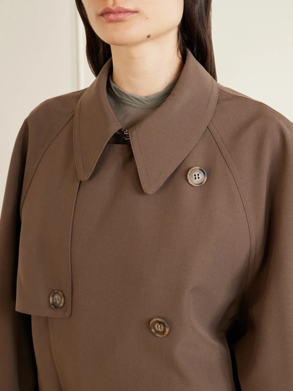 Close-up detail of the MM6 Maison Margiela Belted Distressed Gabardine Jacket