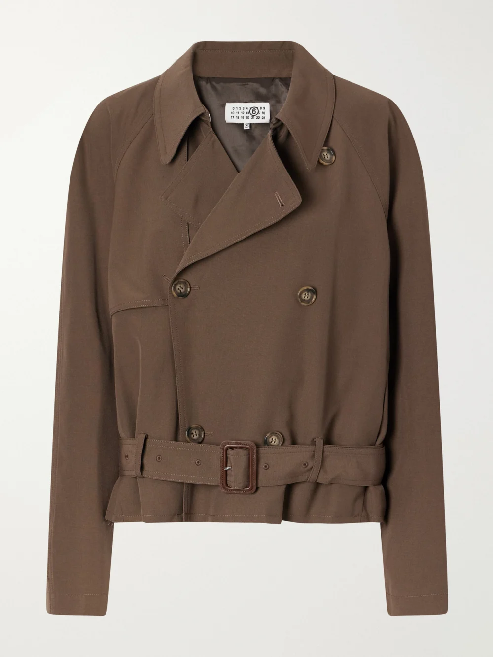 MM6 Maison Margiela Belted Distressed Gabardine Jacket in brown