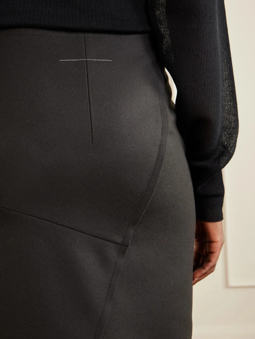 Close-up detail of the MM6 Maison Margiela Wool-blend Felt Midi Skirt