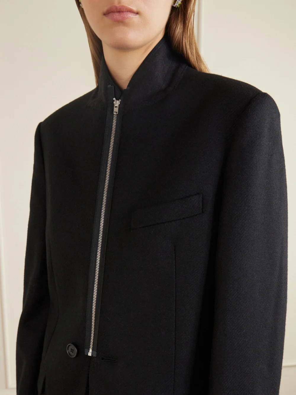 Close-up detail of the MM6 Maison Margiela Wool-blend Zip-up Blazer