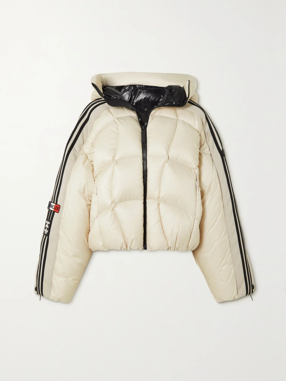 Moncler Genius + Adidas Originals Cropped Hooded Striped Quilted Shell Down Jacket in white