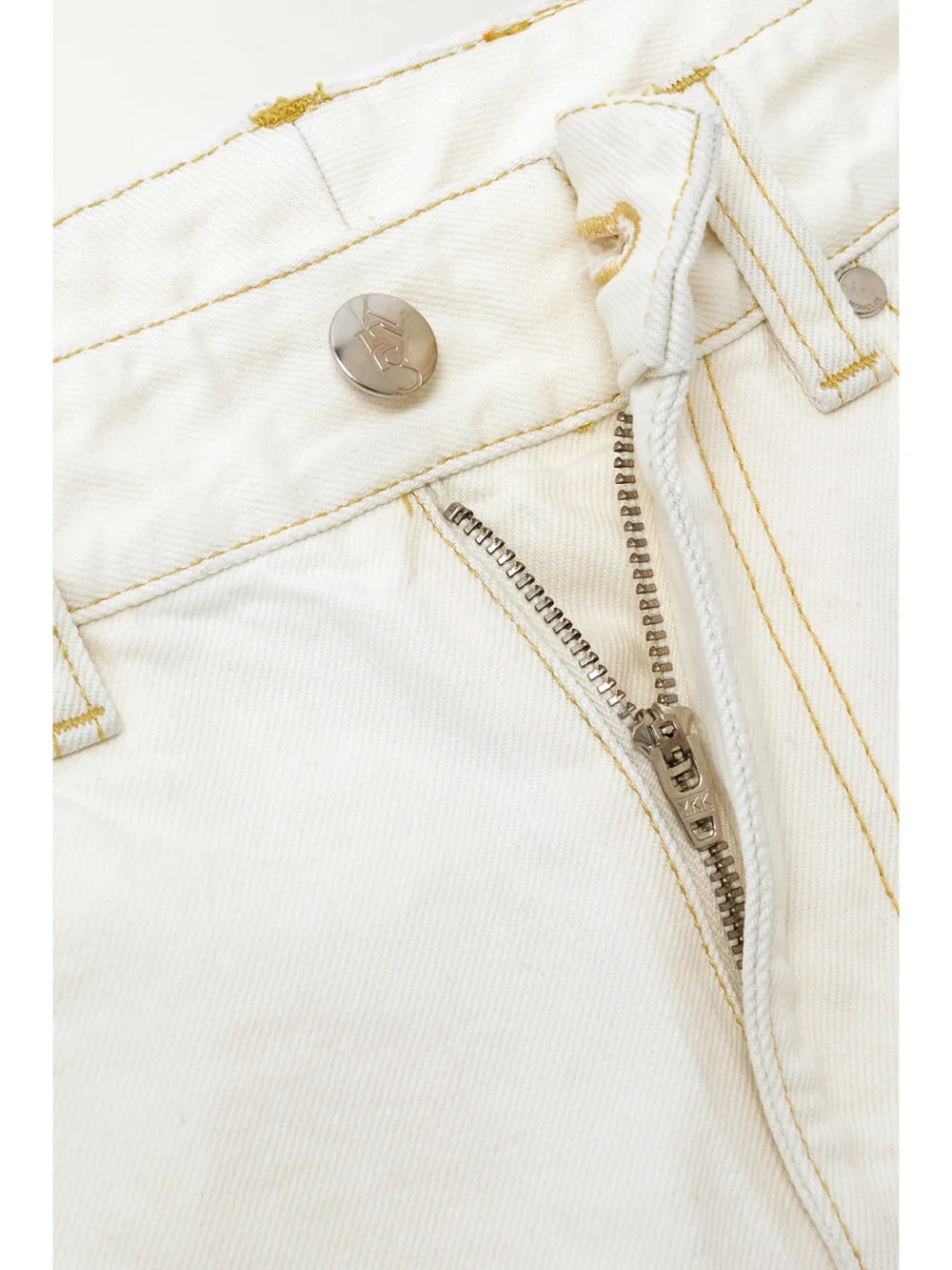 Close-up detail of the Moncler Genius + Alicia Keys High-rise Wide-leg Jeans