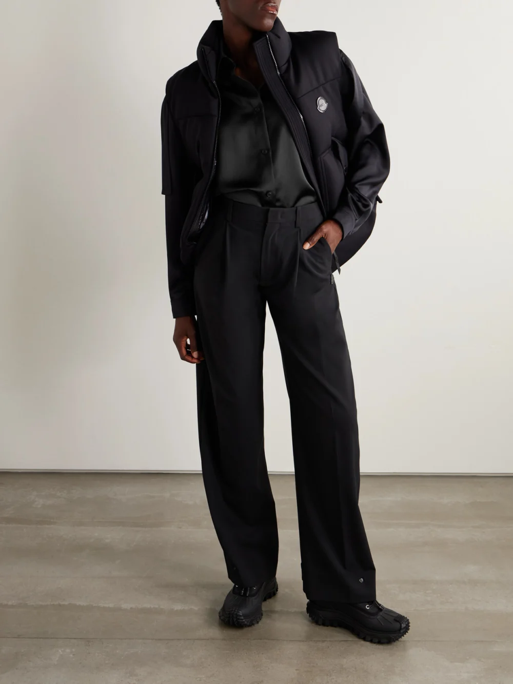 Moncler Genius + Edward Enninful Satin Shirt, worn by a model