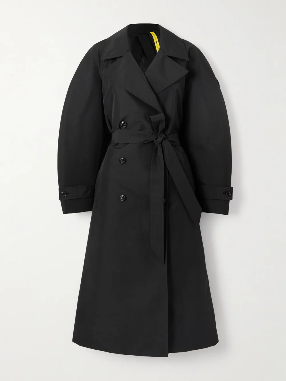 Moncler Genius + Edward Enninful Zake Belted Double-breasted Shell Trench Coat in black