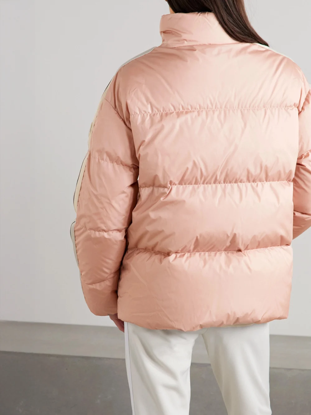 Back view of the Moncler Genius + Palm Angels Rodman Striped Quilted Shell Down Jacket
