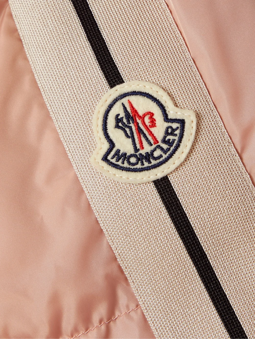 Close-up detail of the Moncler Genius + Palm Angels Rodman Striped Quilted Shell Down Jacket