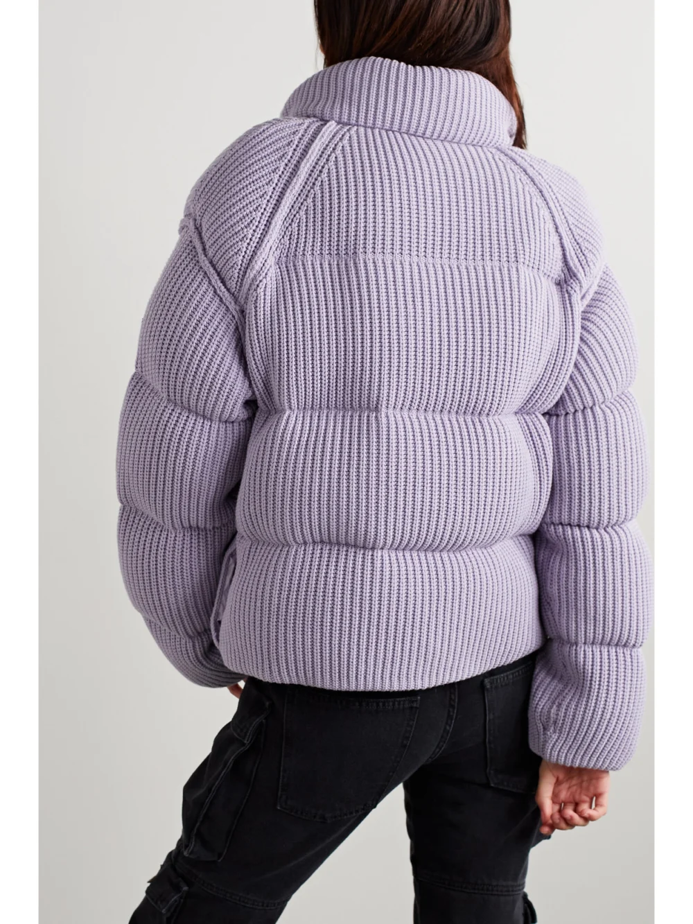 Back view of the Moncler Genius Quilted Ribbed-knit Down Jacket
