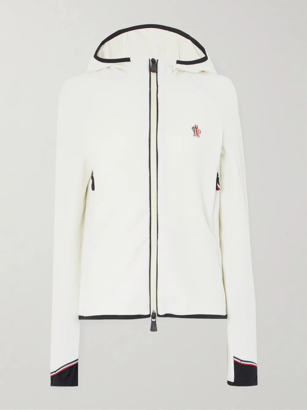 Moncler Grenoble Appliquéd Hooded Fleece Jacket in white