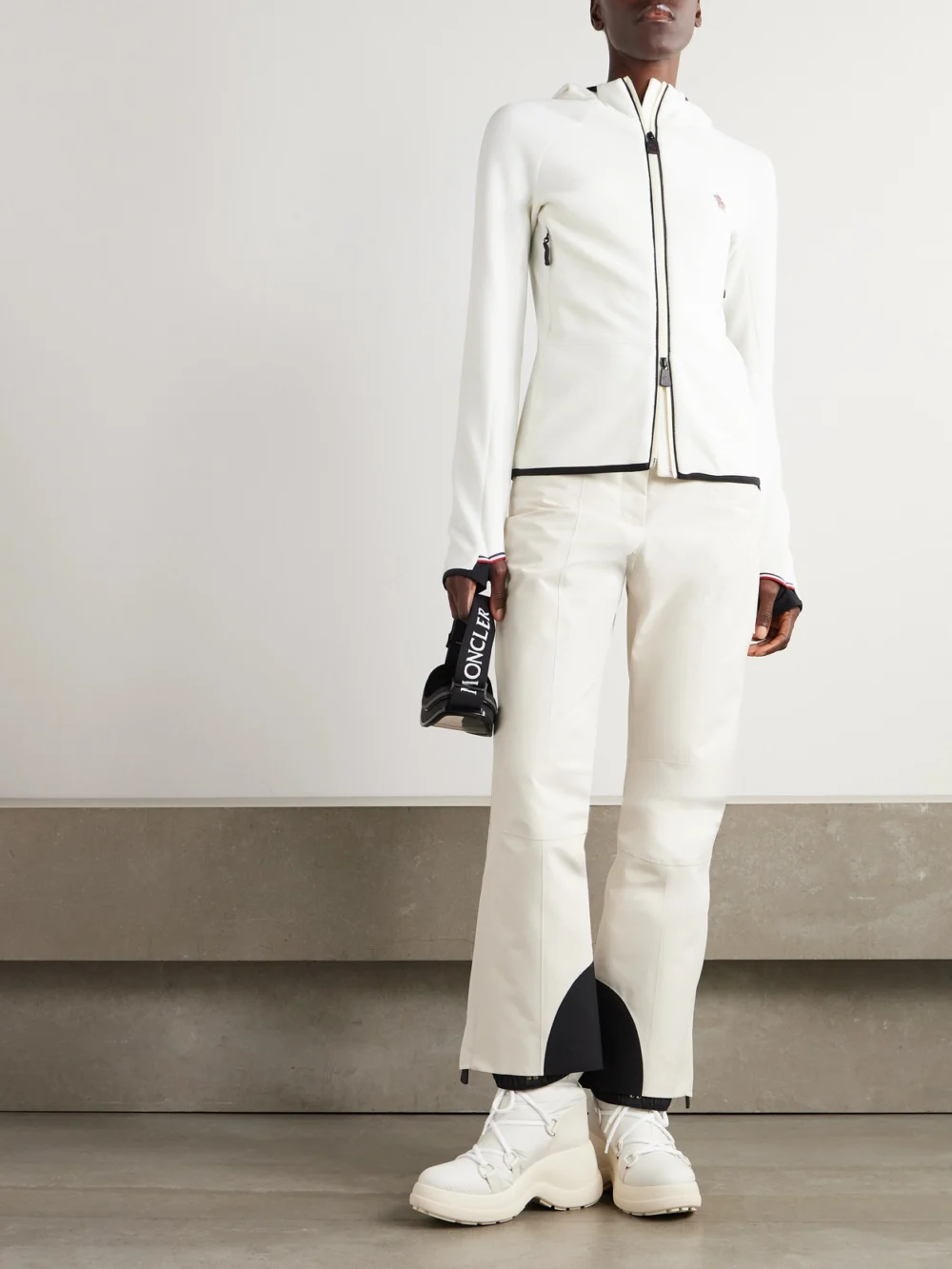 Moncler Grenoble Appliquéd Hooded Fleece Jacket, worn by a model