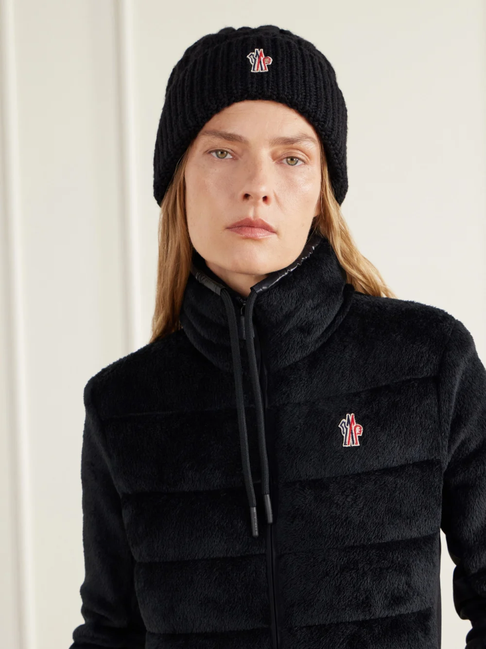 Moncler Grenoble Cable-knit Wool-blend Beanie, styled view