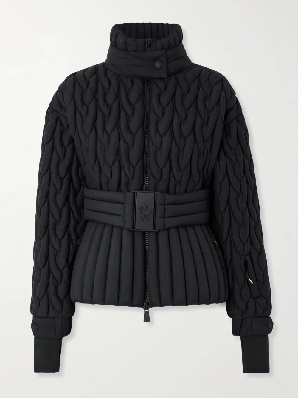 Moncler Grenoble Maipo Appliquéd Belted Quilted Padded Shell Down Ski Jacket in black