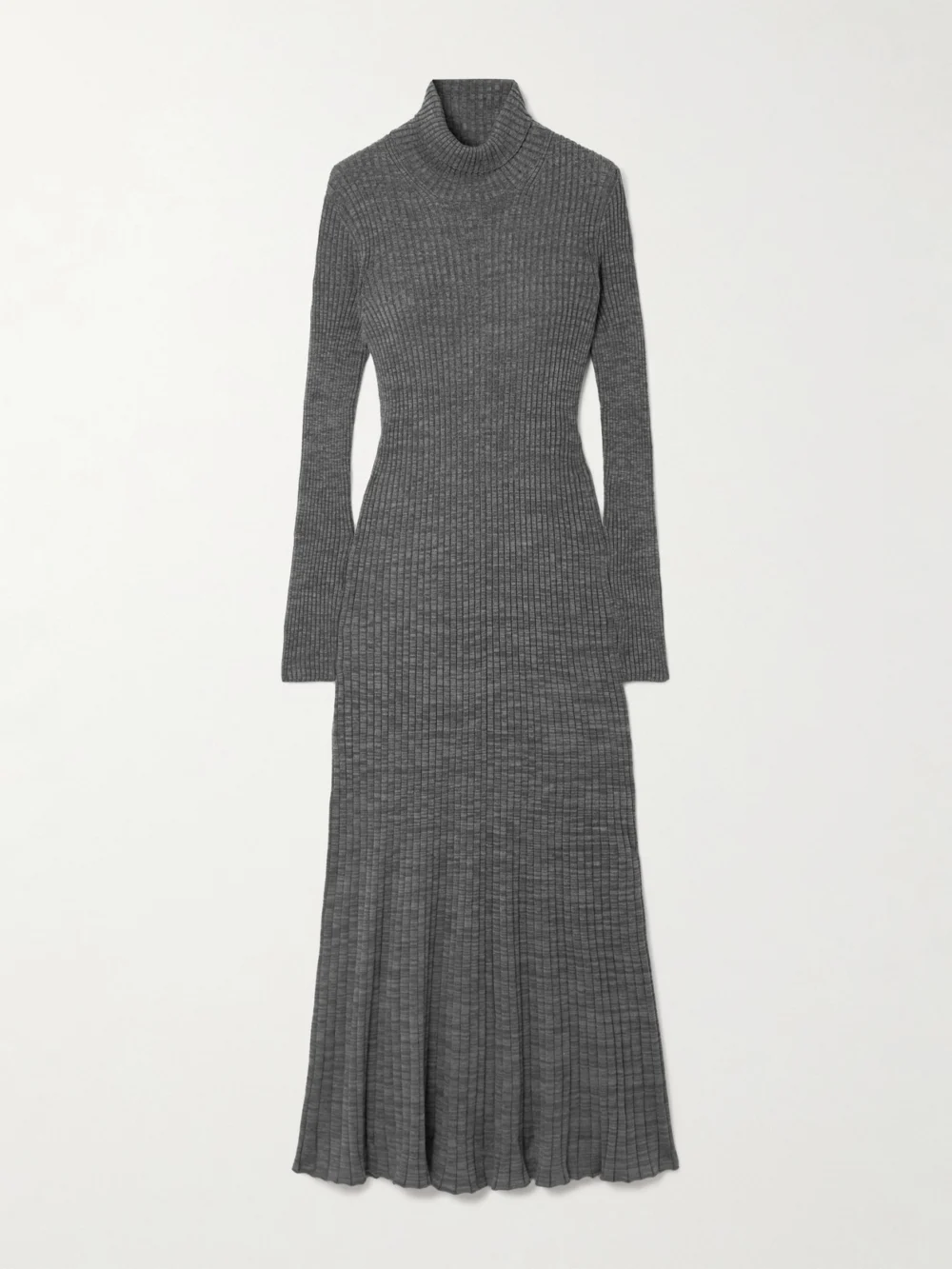 Moncler Ribbed Wool Turleneck Midi Dress in gray