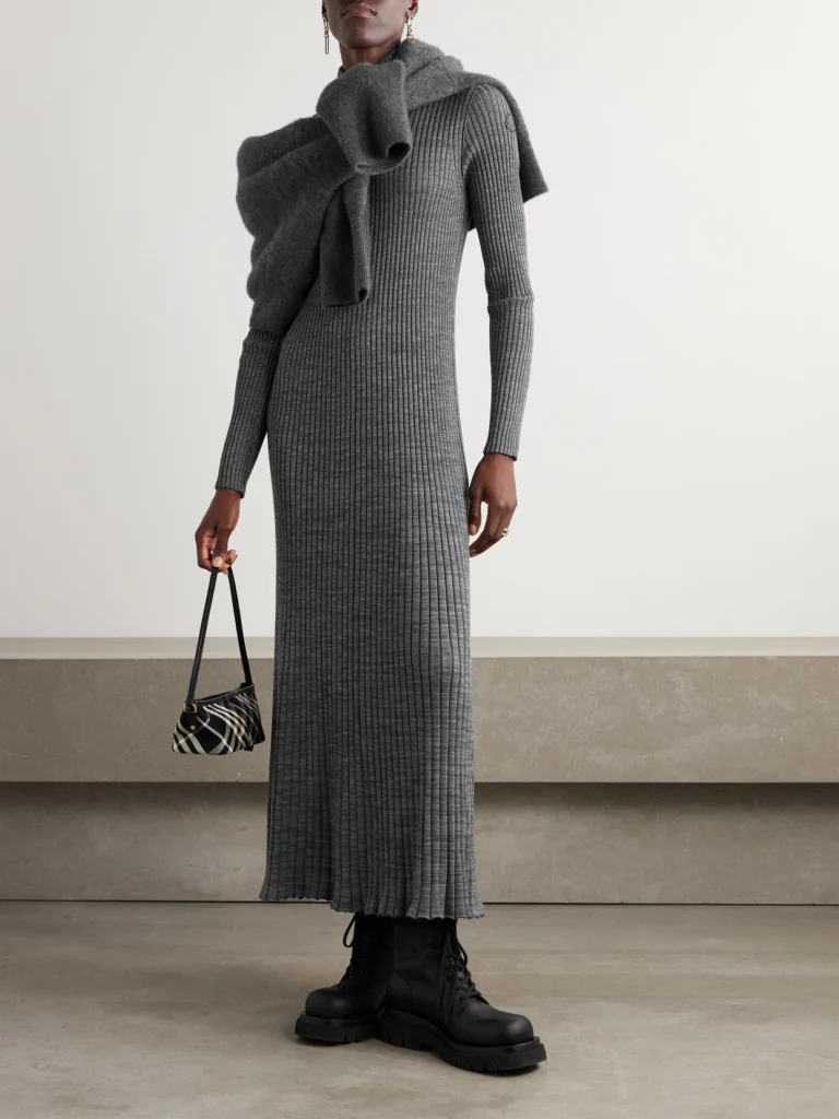 Moncler Ribbed Wool Turleneck Midi Dress