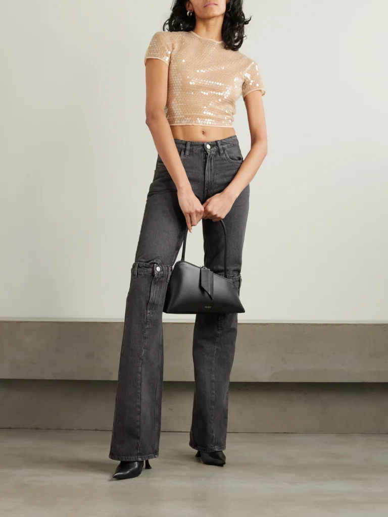 Mugler Cropped Sequined Stretch-tulle Top
