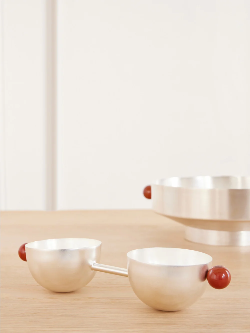 Natalia Criado Double Aperitivo Silver-plated and Stone Bowls, styled view