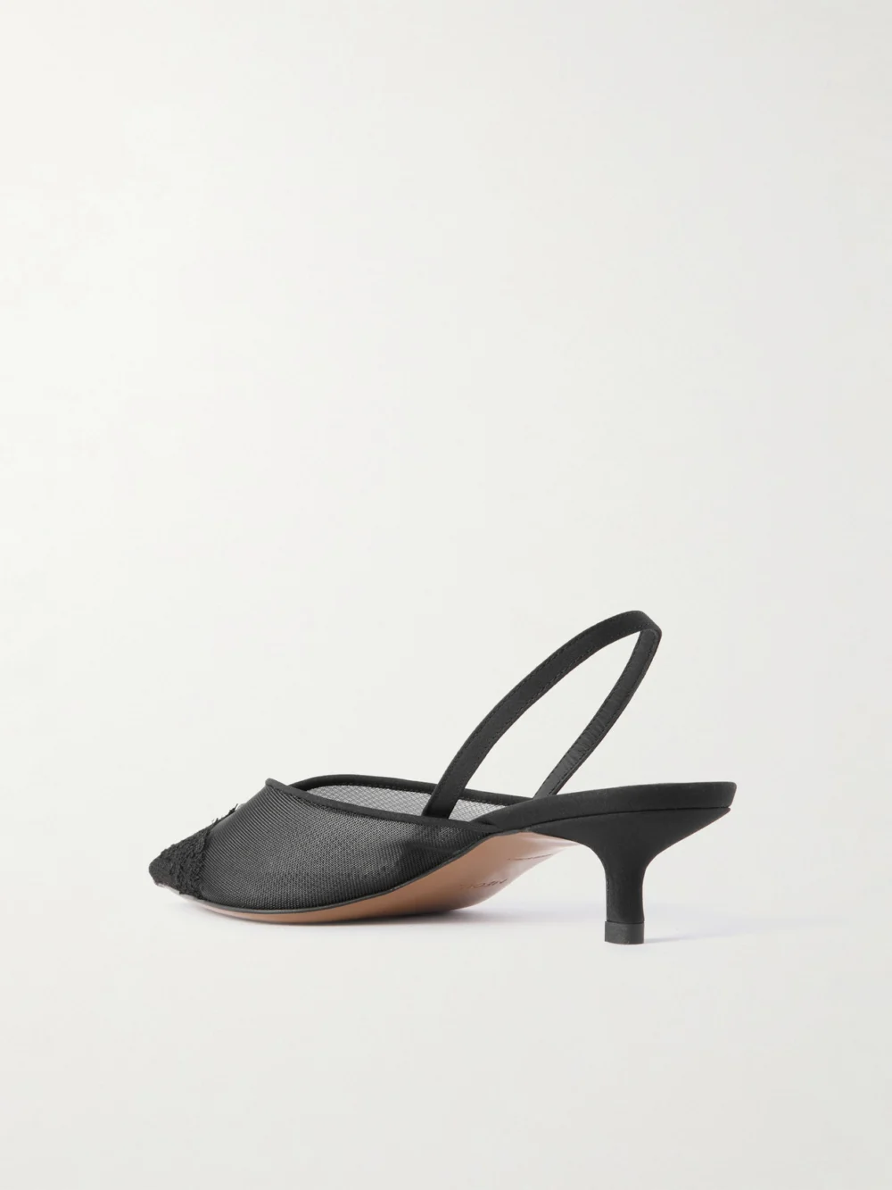 Back view of the Neous Irena Lace and Satin-trimmed Mesh Slingback Pumps