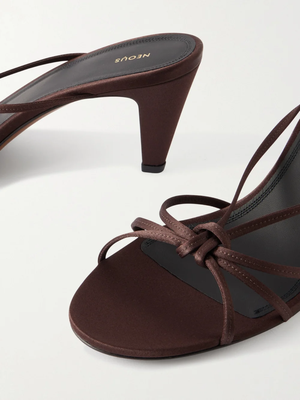 Close-up detail of the Neous Motha Satin Sandals