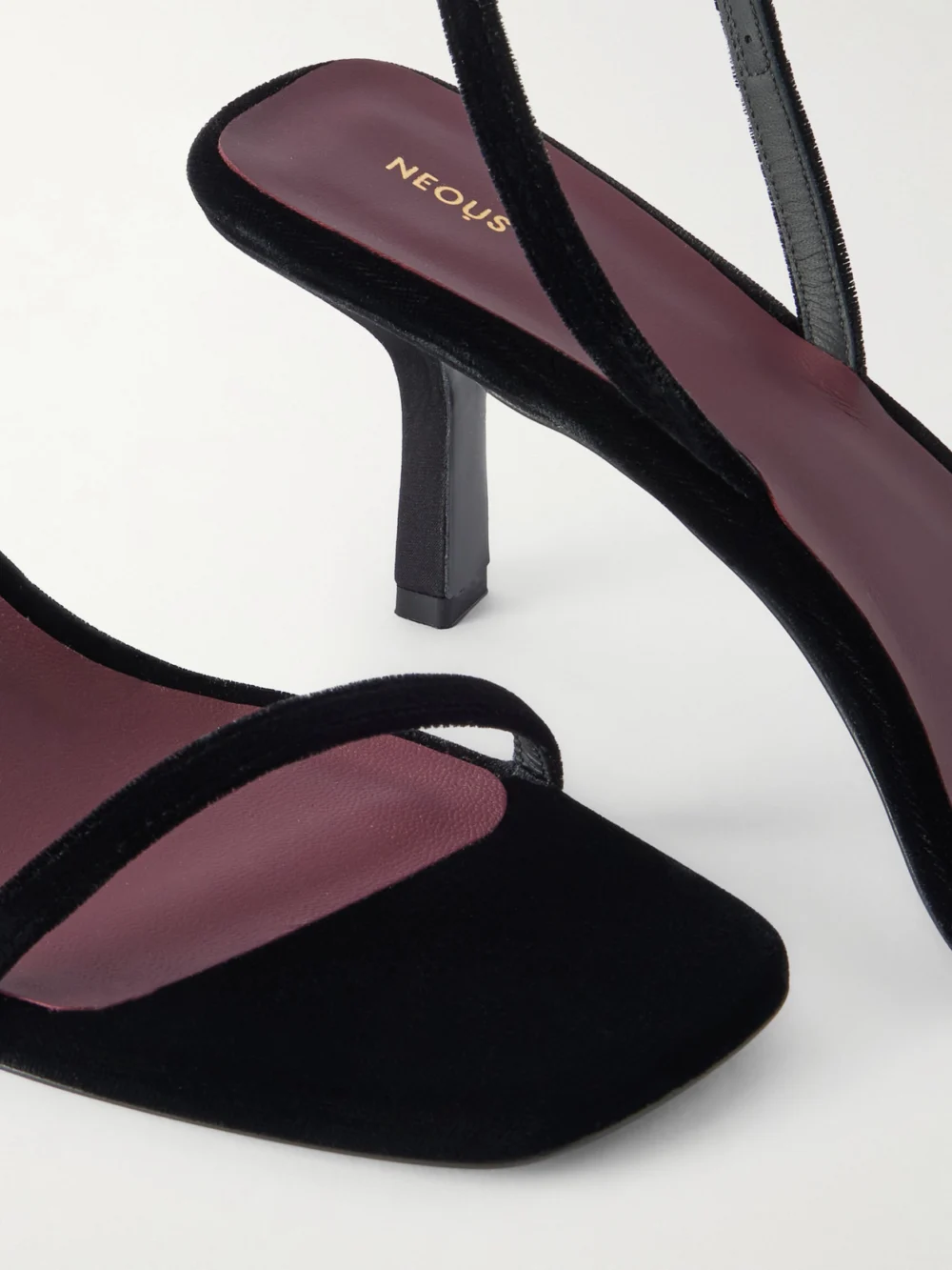 Close-up detail of the Neous Noqui Velvet Sandals