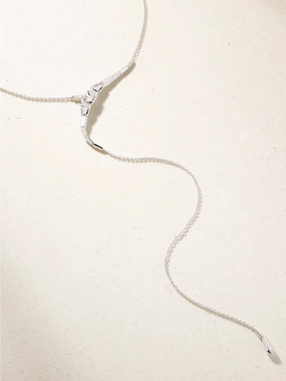Close-up detail of the Nikos Koulis 18-karat White Gold Diamond Necklace