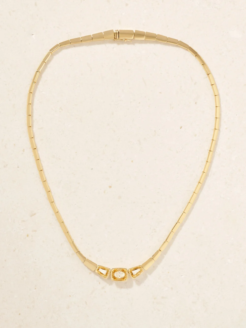 Close-up detail of the Nikos Koulis Look 18-karat Gold and Diamond Necklace