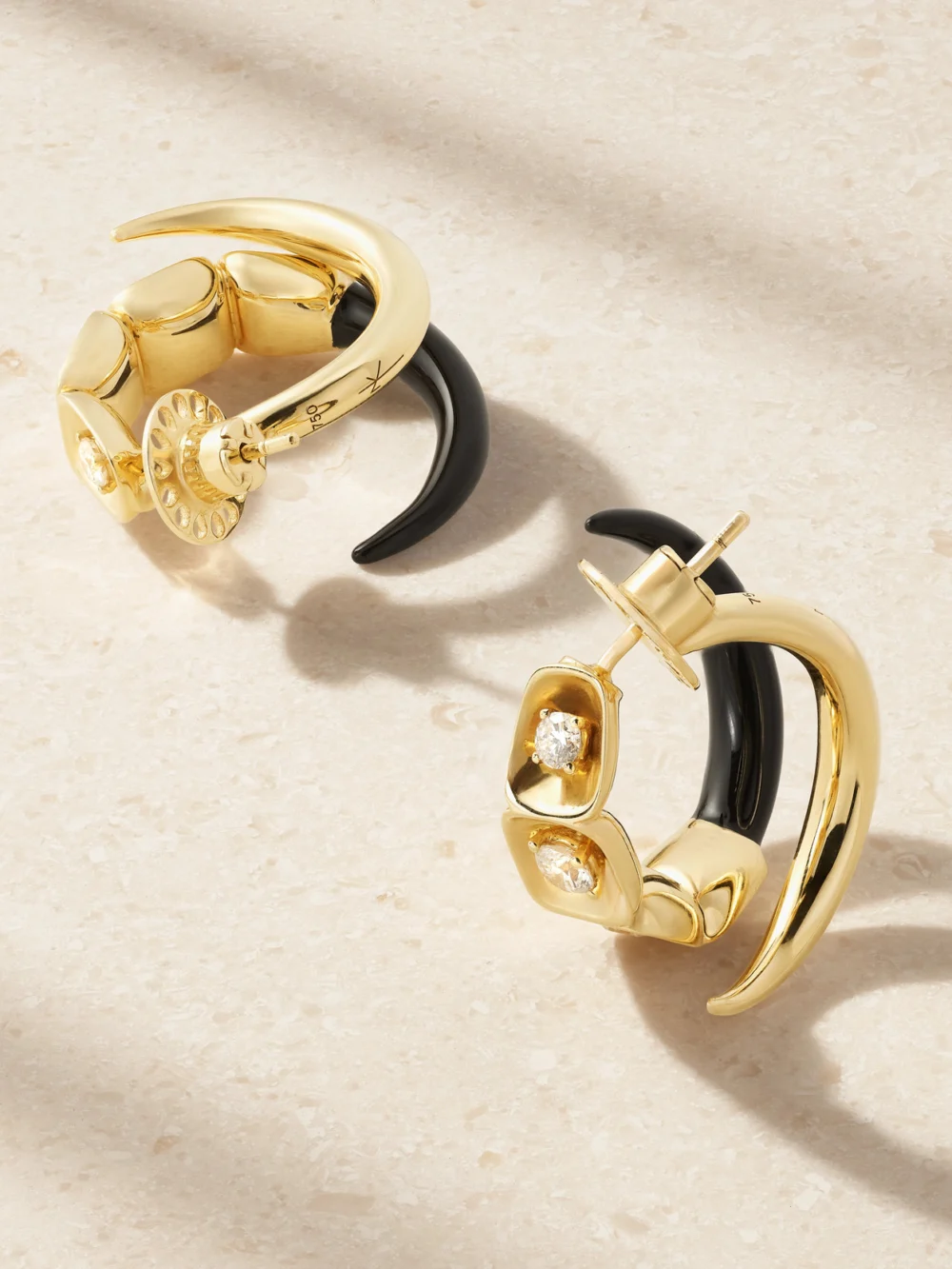 Back view of the Nikos Koulis Look 18-karat Gold, Enamel and Diamond Earrings