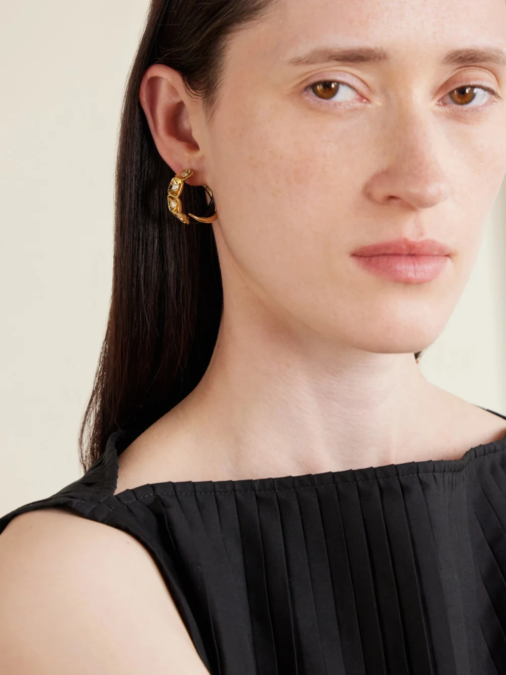 Nikos Koulis Look 18-karat Gold, Enamel and Diamond Earrings, styled view
