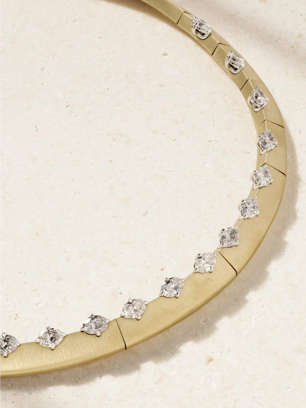 Close-up detail of the Nikos Koulis Me 18-karat Gold Diamond Necklace