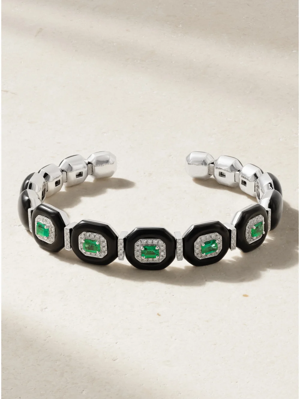 Nikos Koulis Oui 18-karat White Gold, Emerald, Diamond and Enamel Bangle in m