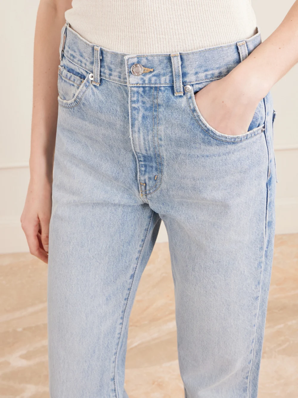 Close-up detail of the Nili Lotan Joan High-rise Straight-leg Jeans