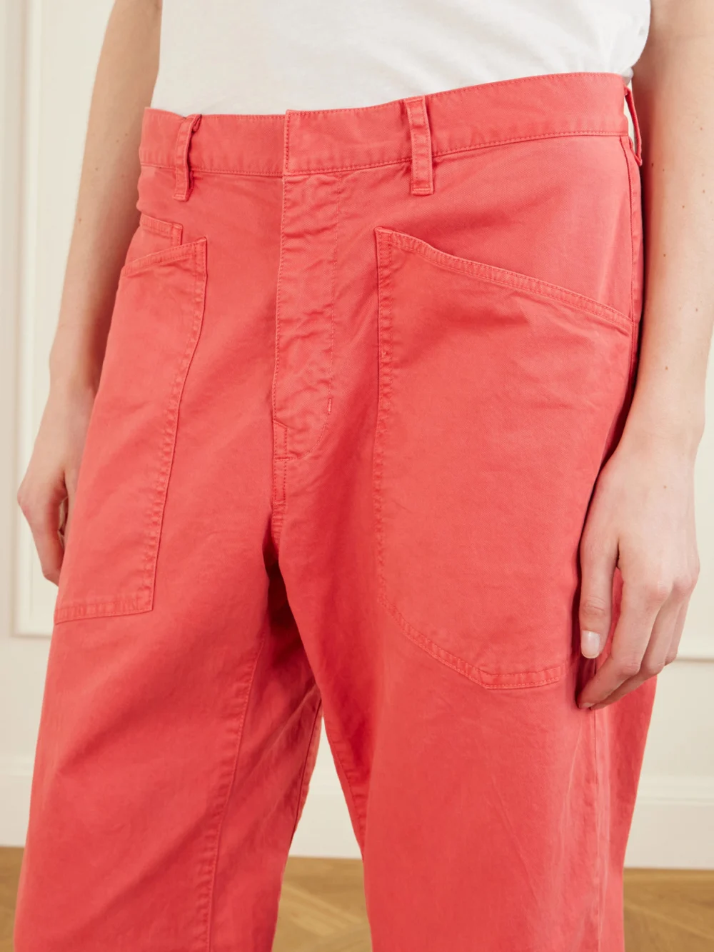 Close-up detail of the Nili Lotan Shon Cotton-blend Twill Tapered Pants