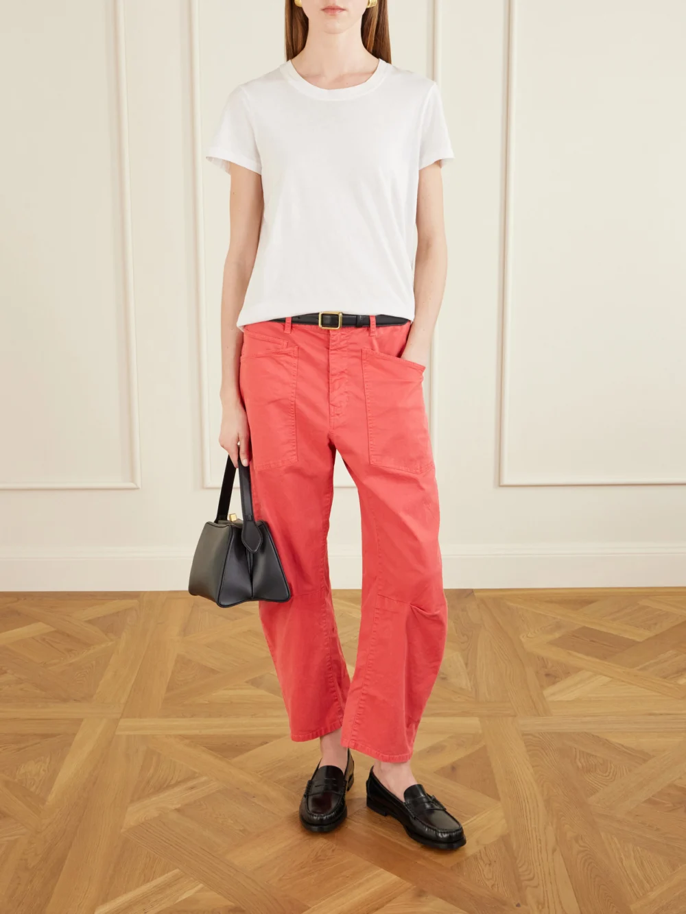 Nili Lotan Shon Cotton-blend Twill Tapered Pants, worn by a model