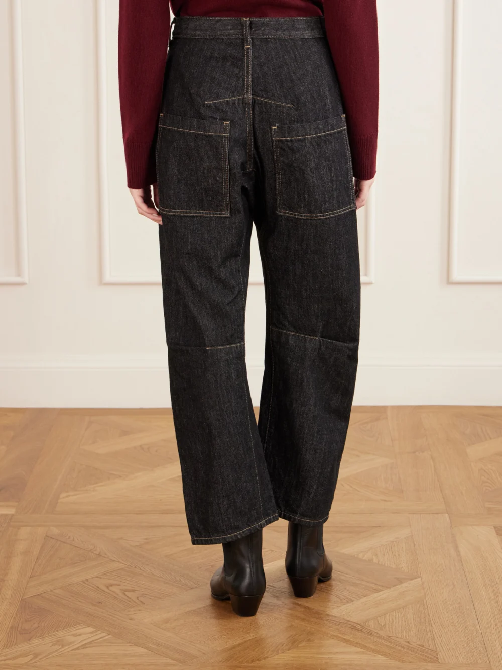Back view of the Nili Lotan Shon Mid Rise Barrel-leg Jeans