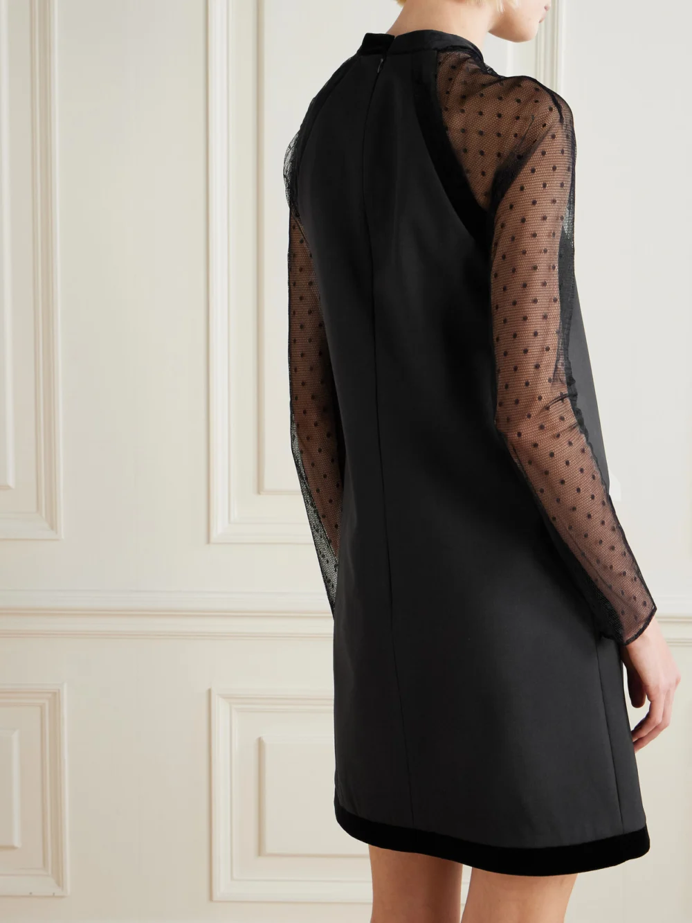 Back view of the Nina Ricci Bow-detailed Velvet-trimmed Polka-dot Tulle and Wool-gabardine Mini Dress