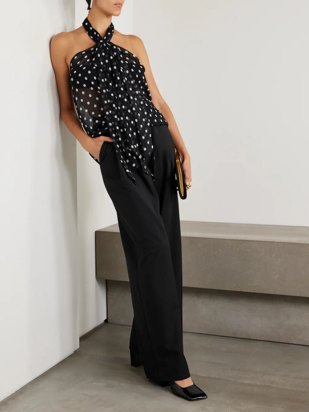 Nina Ricci Pleated Wool-gabardine Wide-leg Pants, worn by a model