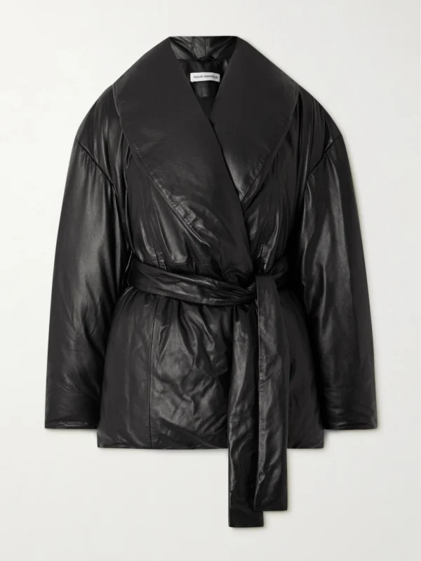 Nour Hammour Cora Belted Padded Leather Coat