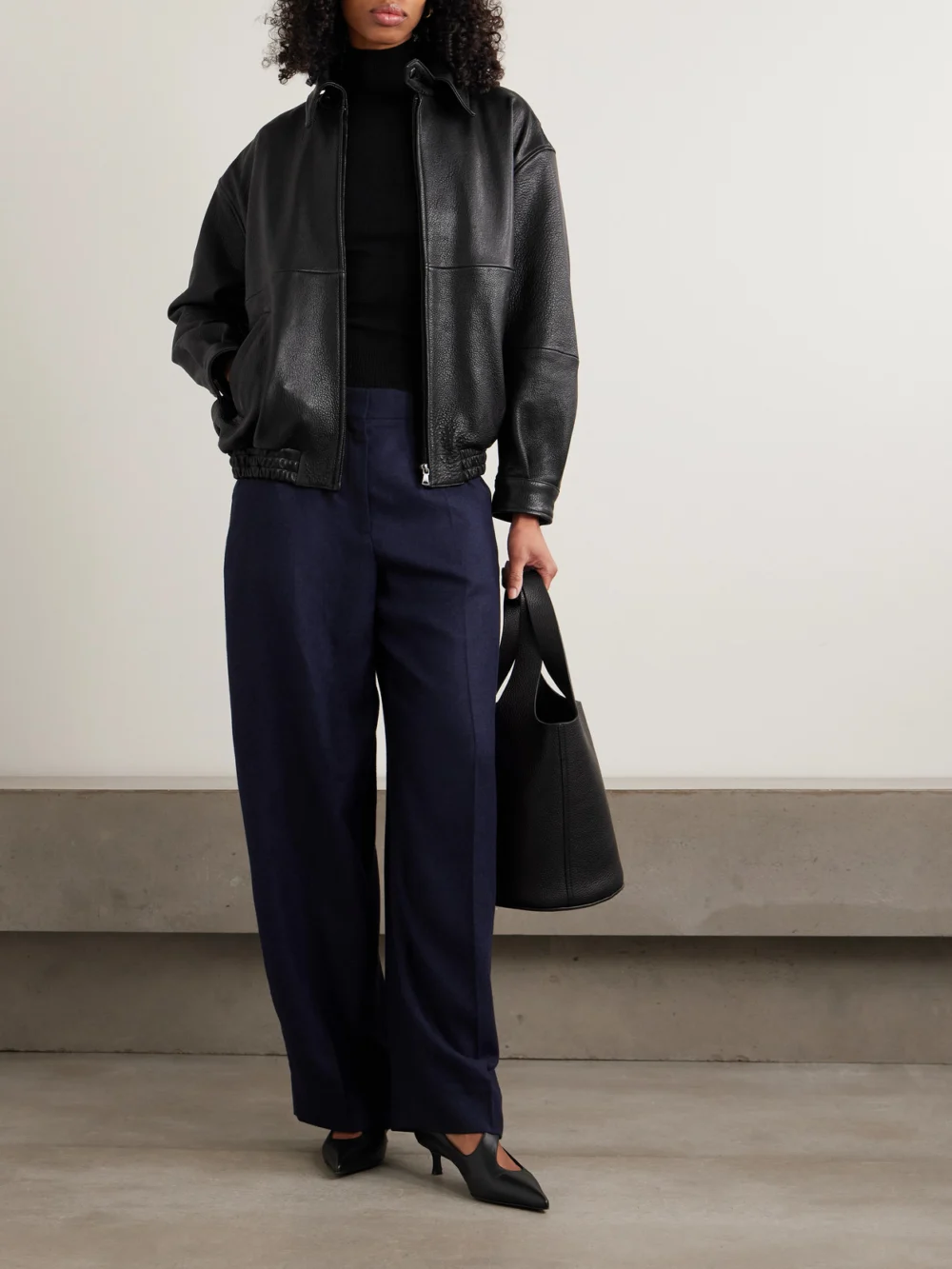 Nour Hammour Doran Paneled Textured-leather Jacket, worn by a model