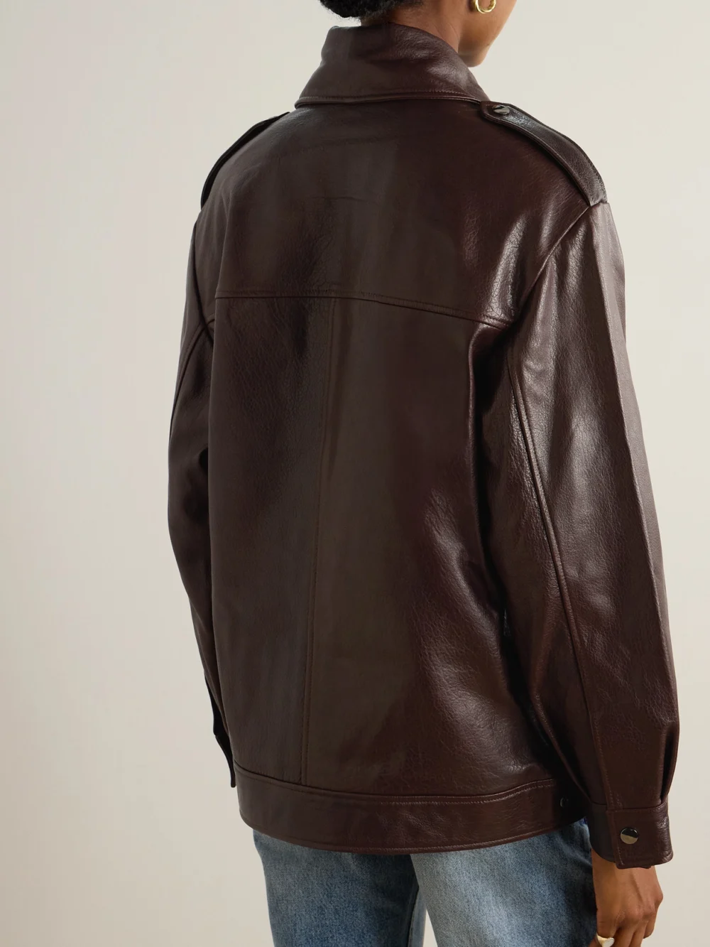 Back view of the Nour Hammour Drey Textured-leather Jacket