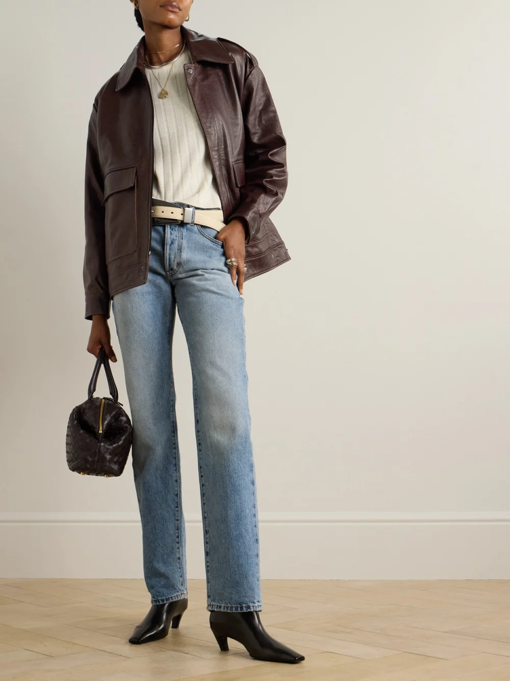 Nour Hammour Drey Textured-leather Jacket, worn by a model