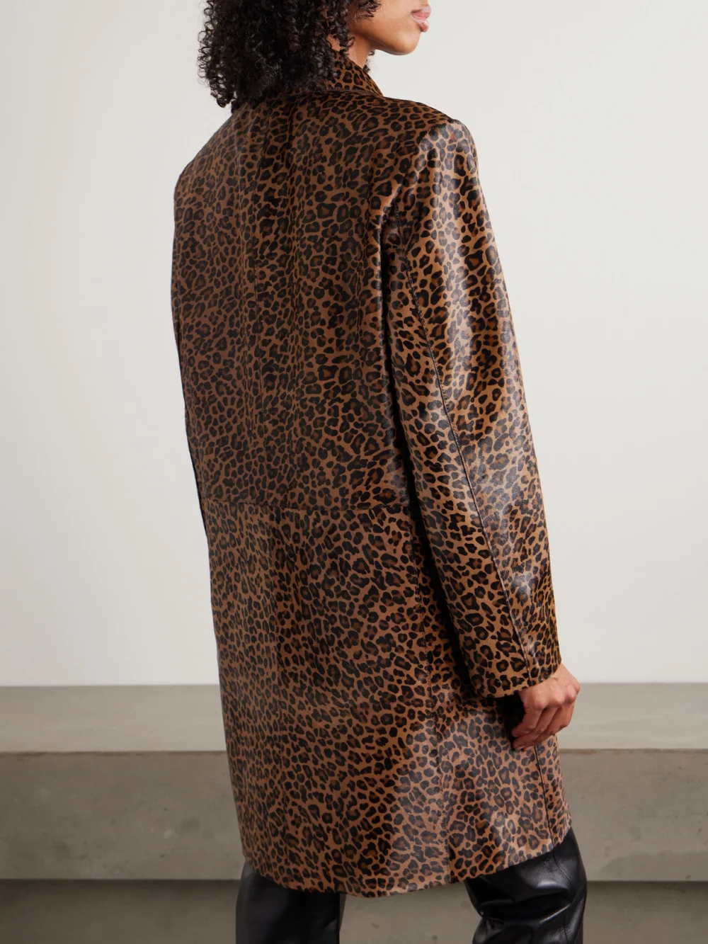 Back view of the Nour Hammour Leopard-print Calf Hair Coat