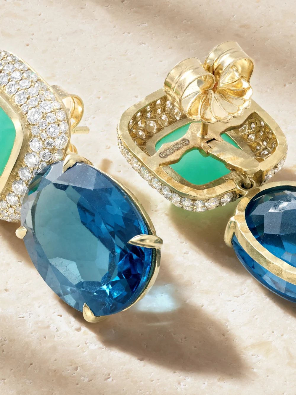 Back view of the Octavia Elizabeth 18-karat Gold, Topaz, Chrysoprase and Diamond Earrings