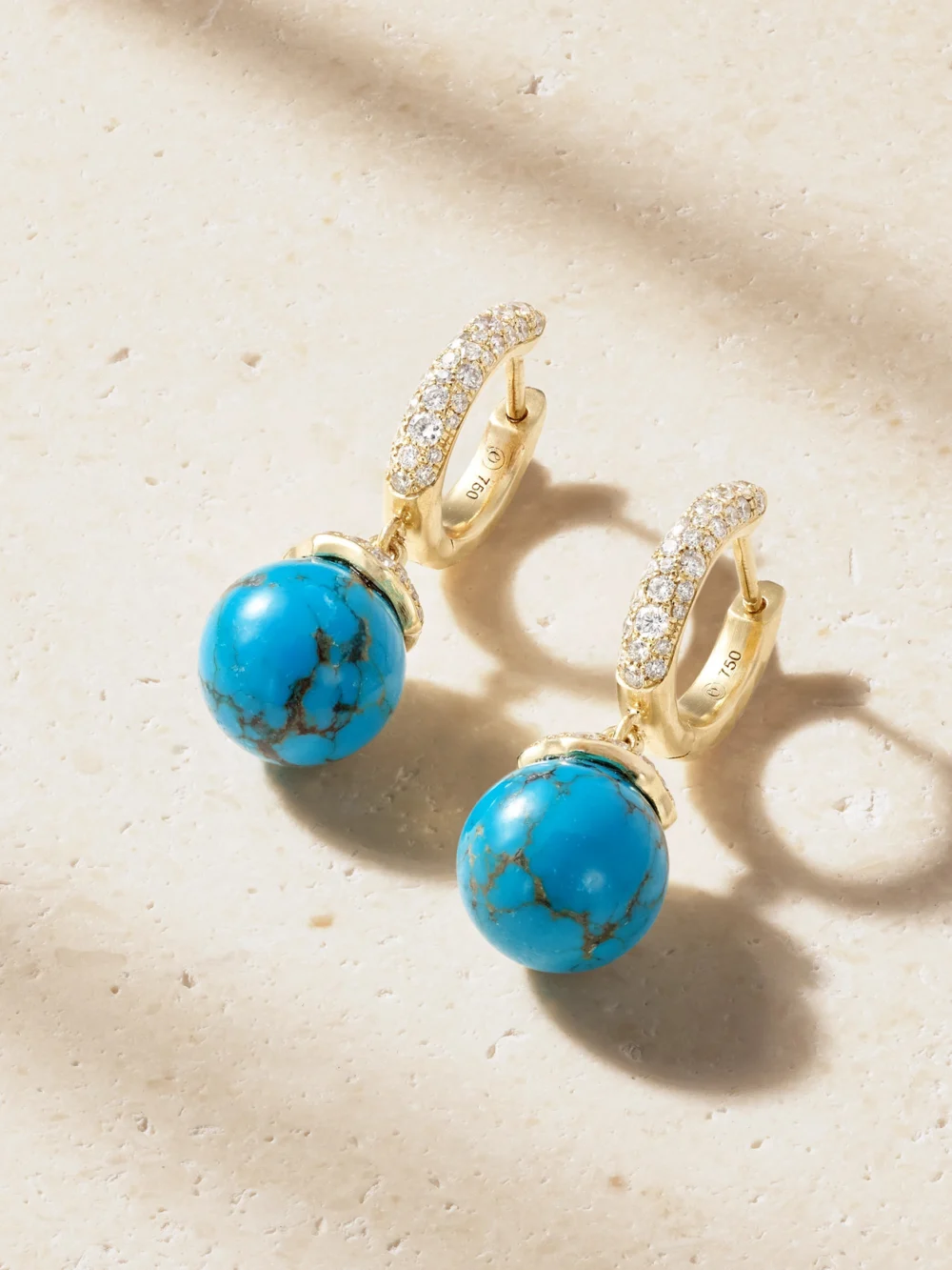 Octavia Elizabeth 18-karat Gold, Turquoise and Diamond Earrings in blue